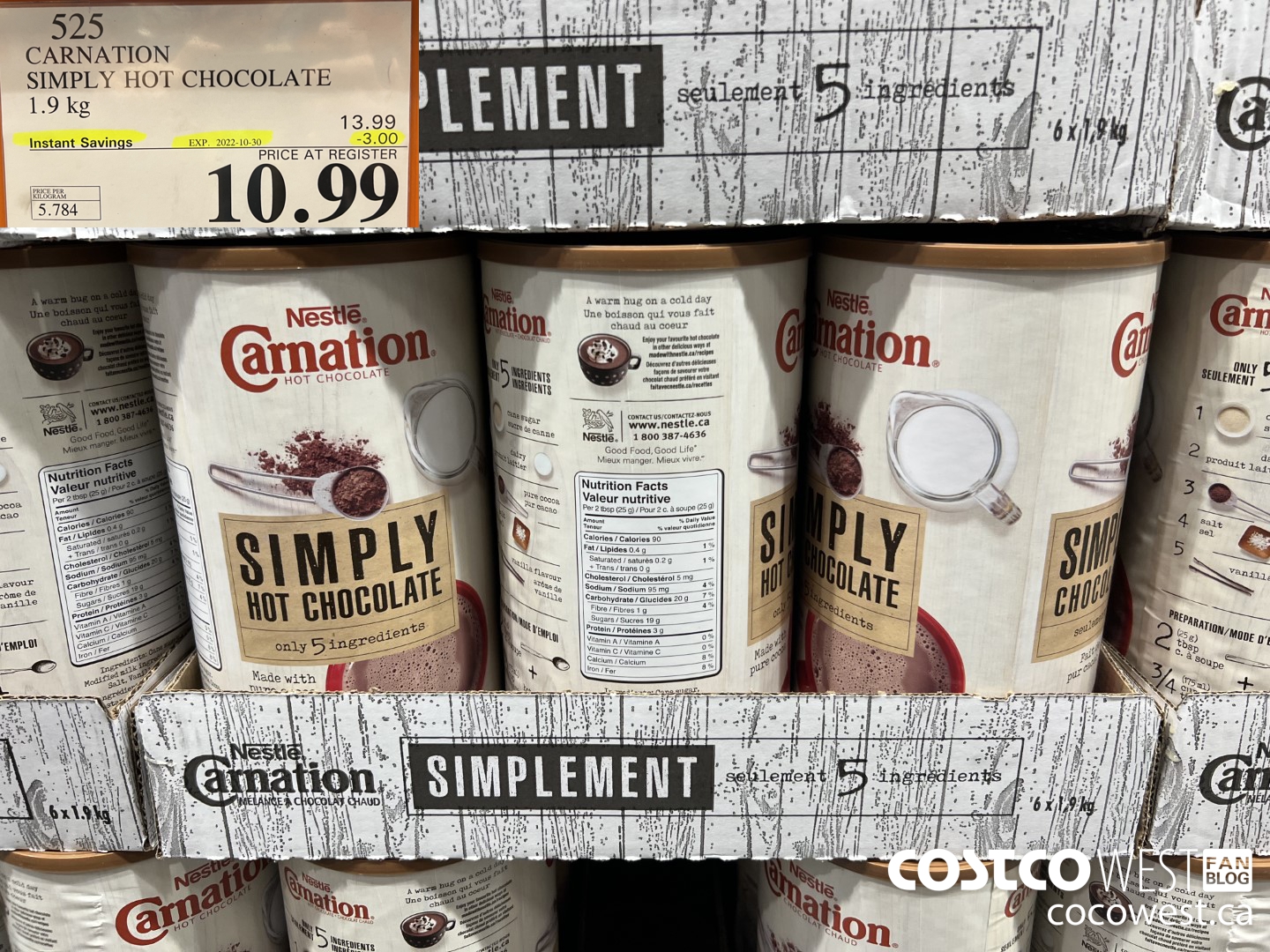 525 CARNATION 5 SIMPLE INGREDIENTS HOT CHOCOLATE 1.9 kg ($3.00 INSTANT SAVINGS EXPIRES ON 2022-10-30) $10.99