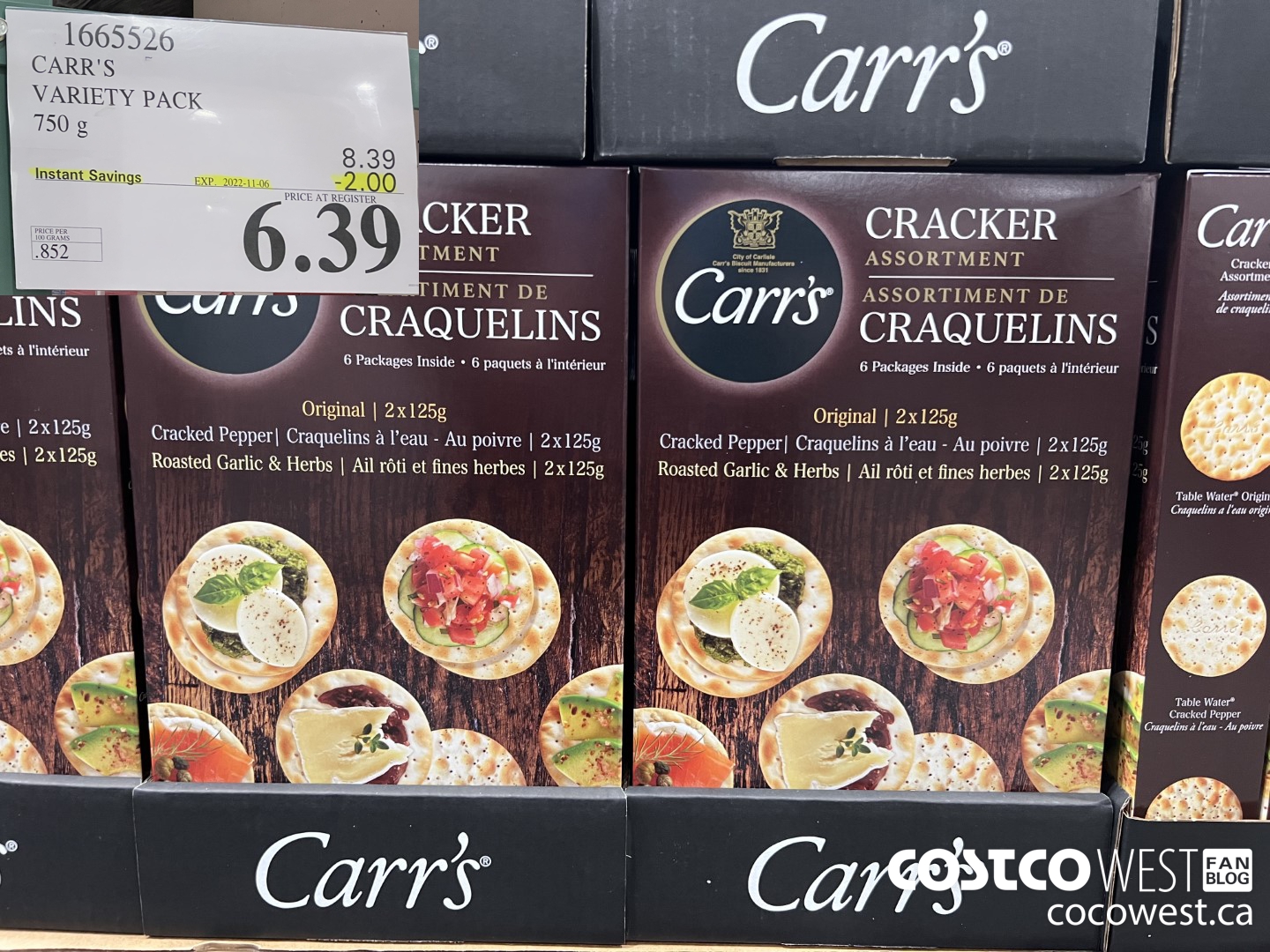 1665526 CARR'S VARIETY PACK 750 G ($2.00 INSTANT SAVINGS EXPIRES ON 2022-11-06) $6.39
