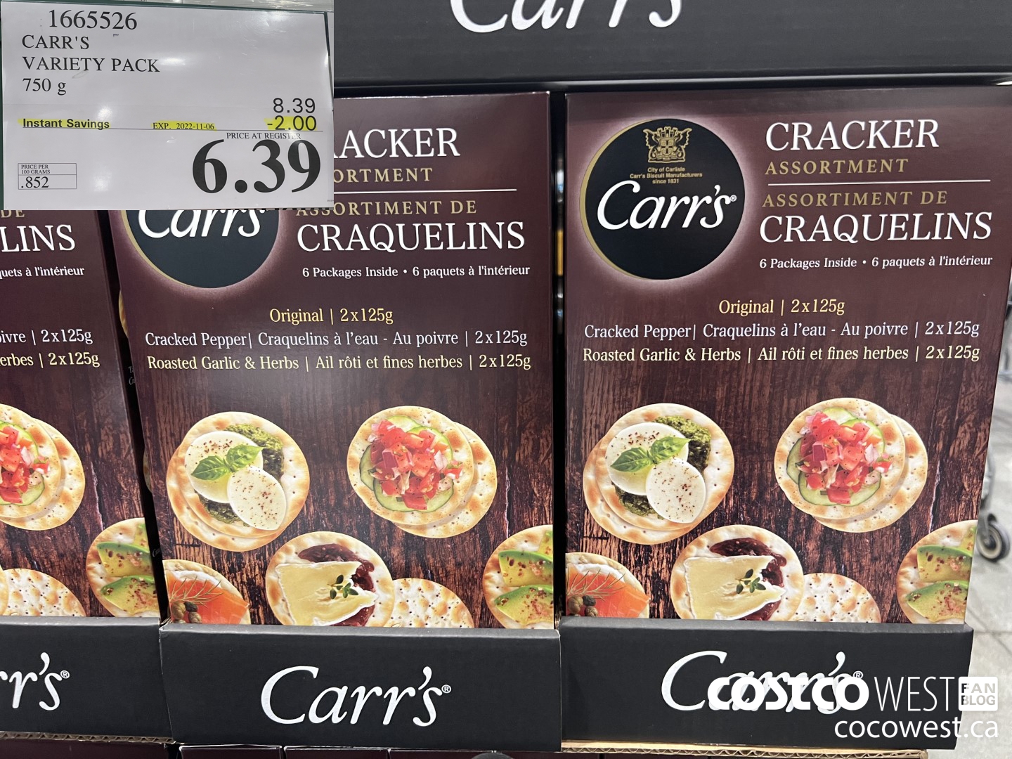 1665526 CARR'S VARIETY PACK 750 G ($2.00 INSTANT SAVINGS EXPIRES ON 2022-11-06) $6.39