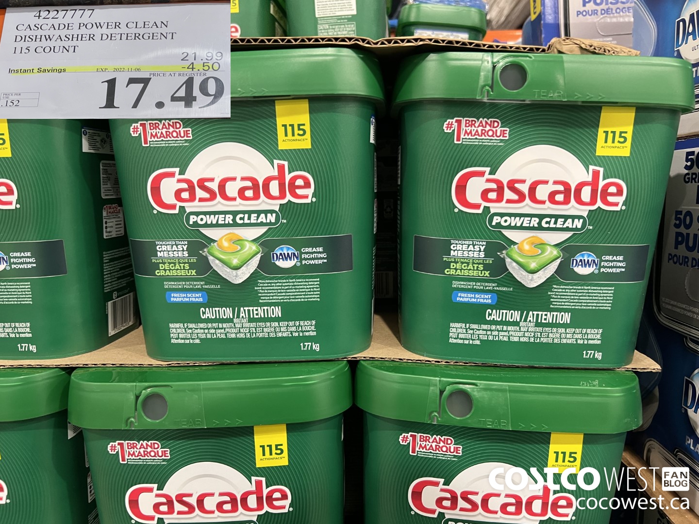 4227777 CASCADE POWER CLEAN DISHWASHER DETERGENT 115 COUNT ($4.50 INSTANT SAVINGS EXPIRES ON 2022-11-06) $17.49