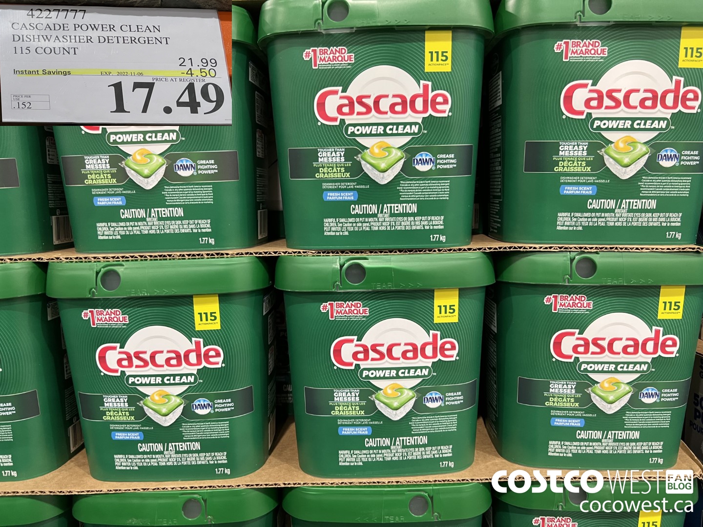 4227777 CASCADE POWER CLEAN DISHWASHER DETERGENT 115 COUNT ($4.50 INSTANT SAVINGS EXPIRES ON 2022-11-06) $17.49