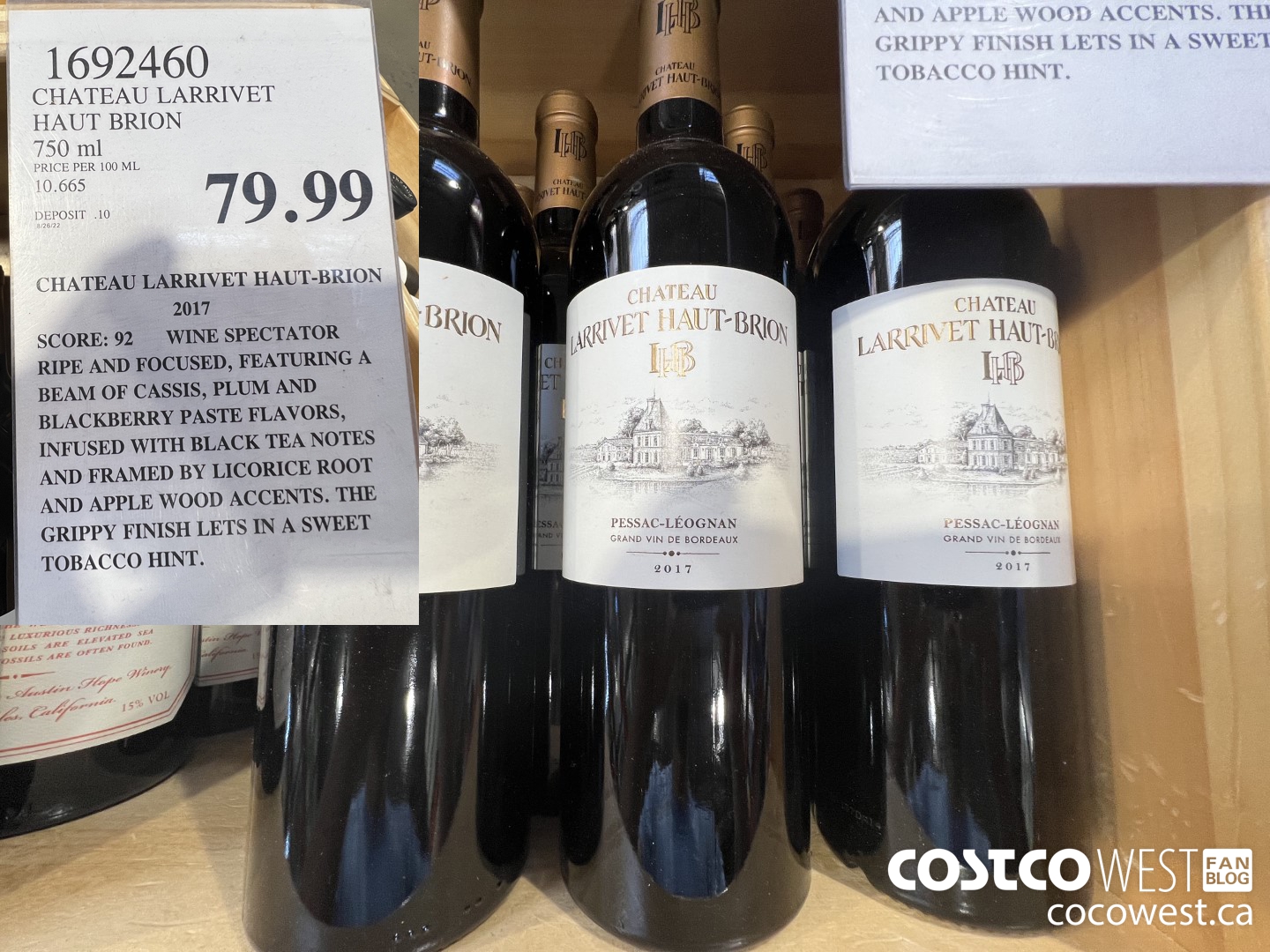 1692460 CHATEAU LARRIVET HAUT BRION 750 ML $79.99