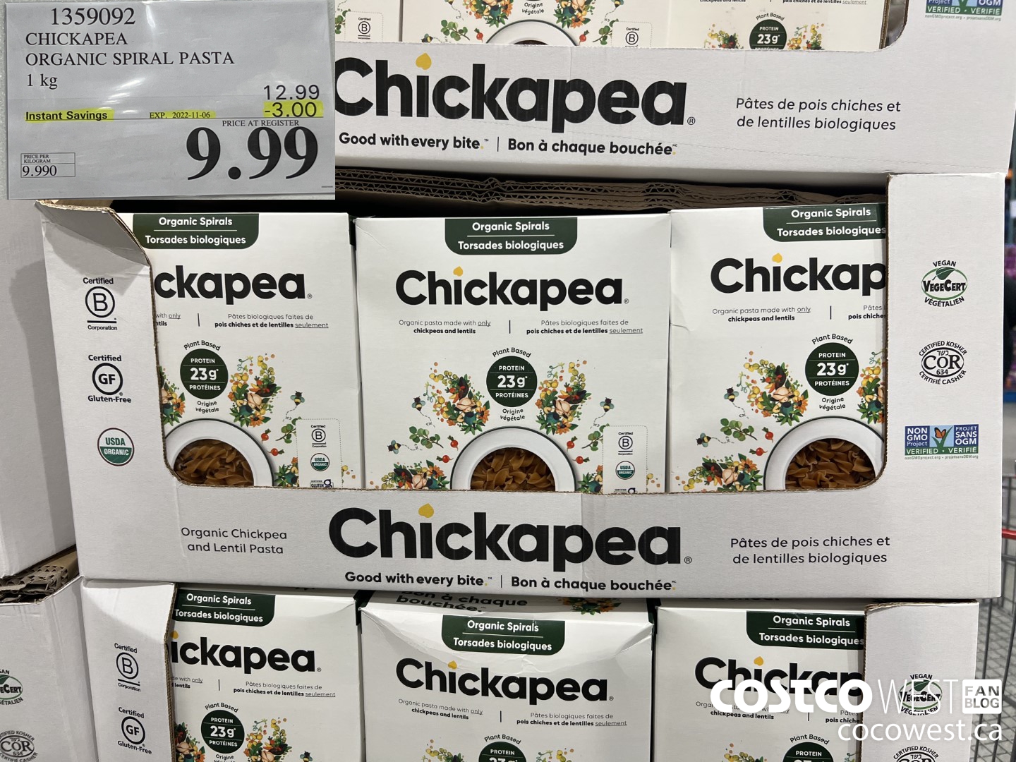 1359092 CHICKAPEA ORGANIC SPIRAL PASTA 1 kg ($3.00 INSTANT SAVINGS EXPIRES ON 2022-11-06) $9.99