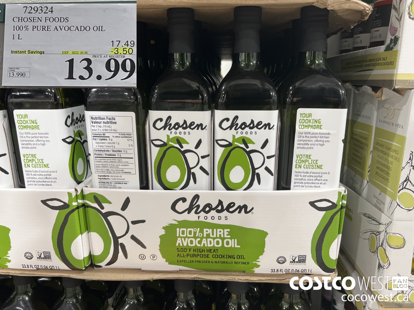 729324 CHOSEN FOODS 100% PURE AVOCADO OIL 1L ($3.50 INSTANT SAVINGS EXPIRES ON 2022-10-30) $13.99