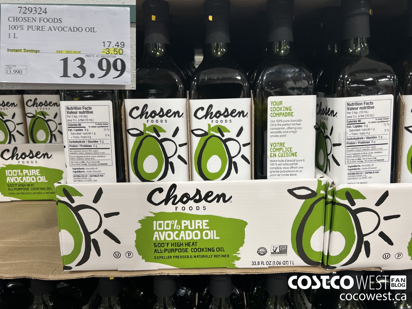 729324 CHOSEN FOODS 100% PURE AVOCADO OIL 1L ($3.50 INSTANT SAVINGS EXPIRES ON 2022-10-30) $13.99