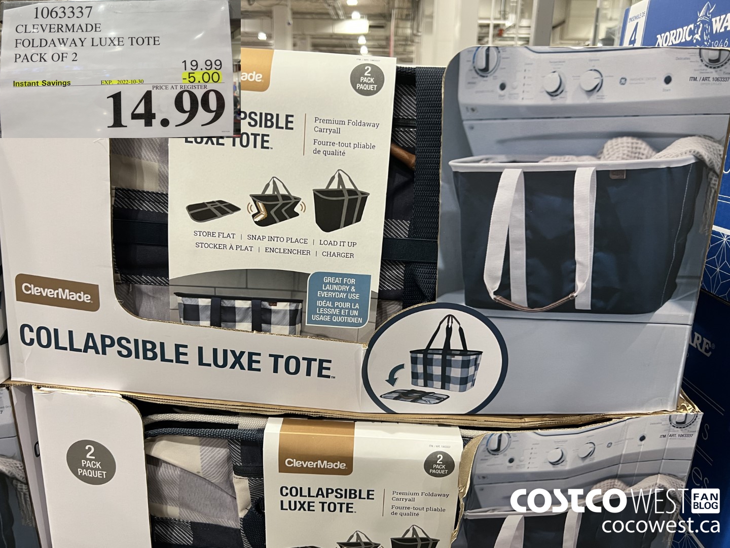 1063337 CLEVERMADE FOLDAWAY LUXE TOTE PACK OF 2 ($5.00 INSTANT SAVINGS EXPIRES ON 2022-10-30) $14.99