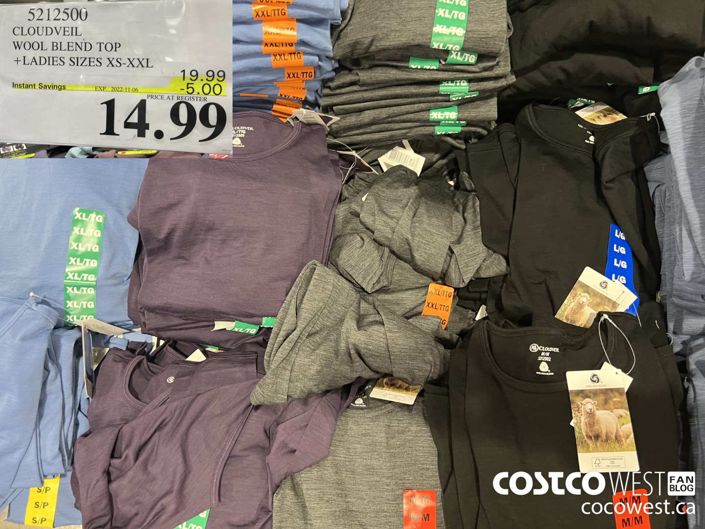 5212500 CLOUDVEIL WOOL BLEND TOP LADIES SIZES XS-XXL ($5.00 INSTANT SAVINGS EXPIRES ON 2022-11-06) $14.99