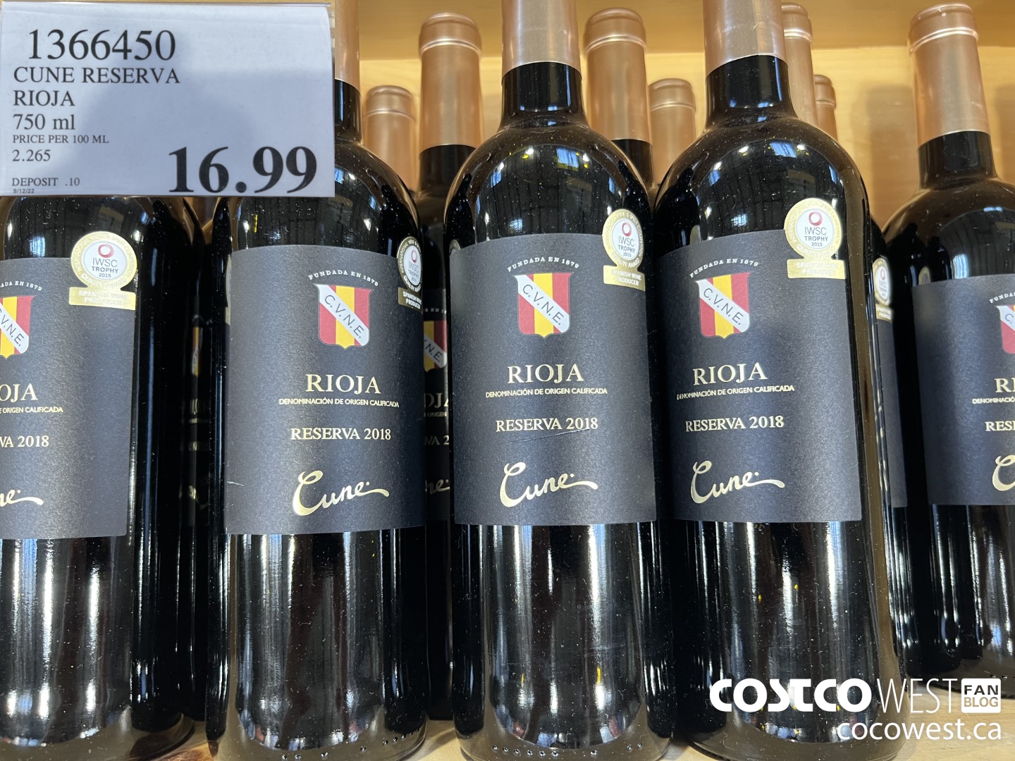 1366450 CUNE RESERVA RIOJA 750 ML $16.99