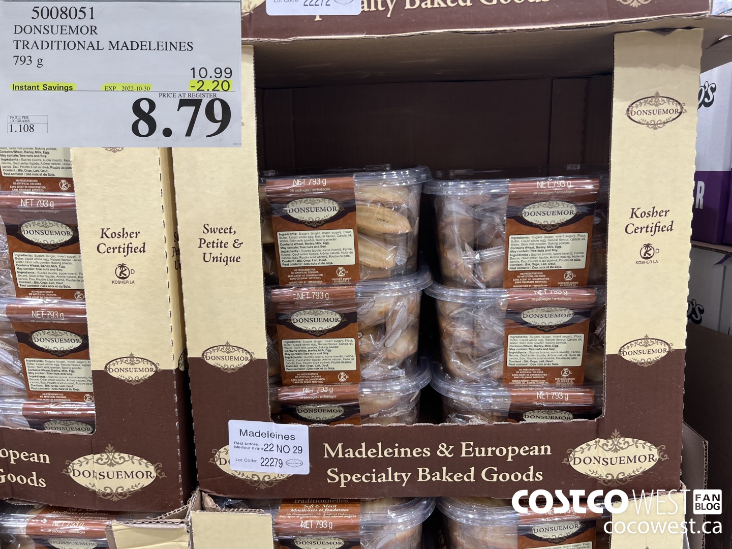 5008051 DONSUEMOR TRADITIONAL MADELEINES 793 g ($2.20 INSTANT SAVINGS EXPIRES ON 2022-10-30) $8.79