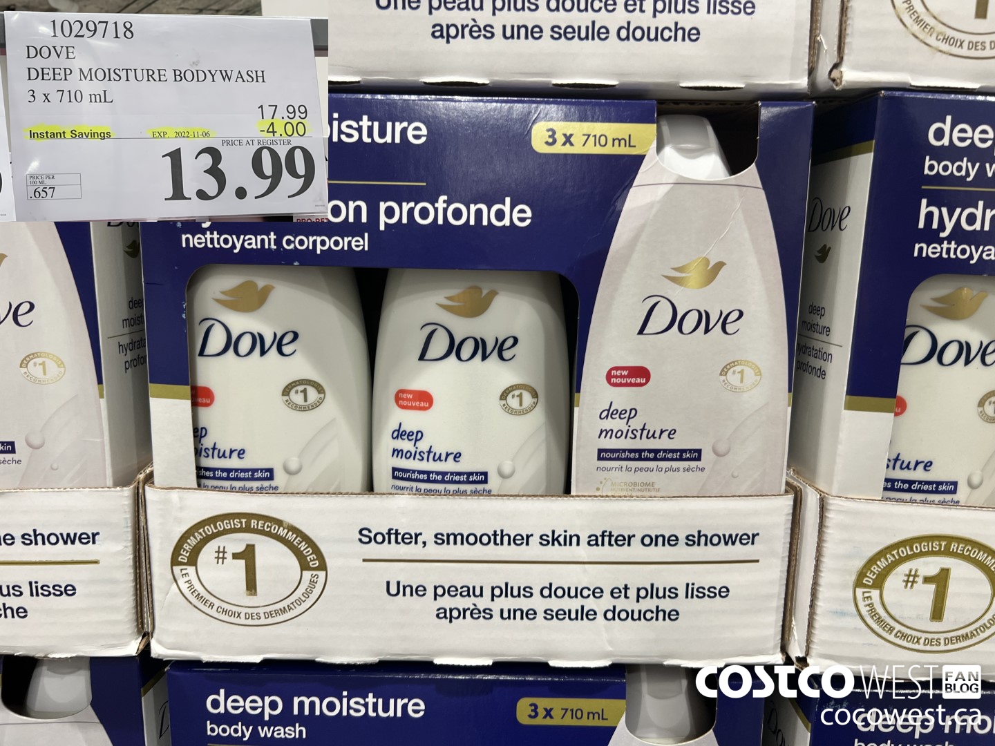 1029718 DOVE DEEP MOISTURE BODYWASH 3 x 710 mL ($4.00 INSTANT SAVINGS EXPIRES ON 2022-11-06) $13.99