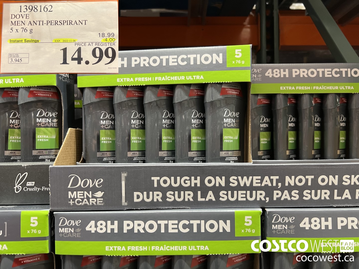1398162 DOVE MEN ANTI-PERSPIRANT 5 X 76G ($4.00 INSTANT SAVINGS EXPIRES ON 2022-11-06) $14.99