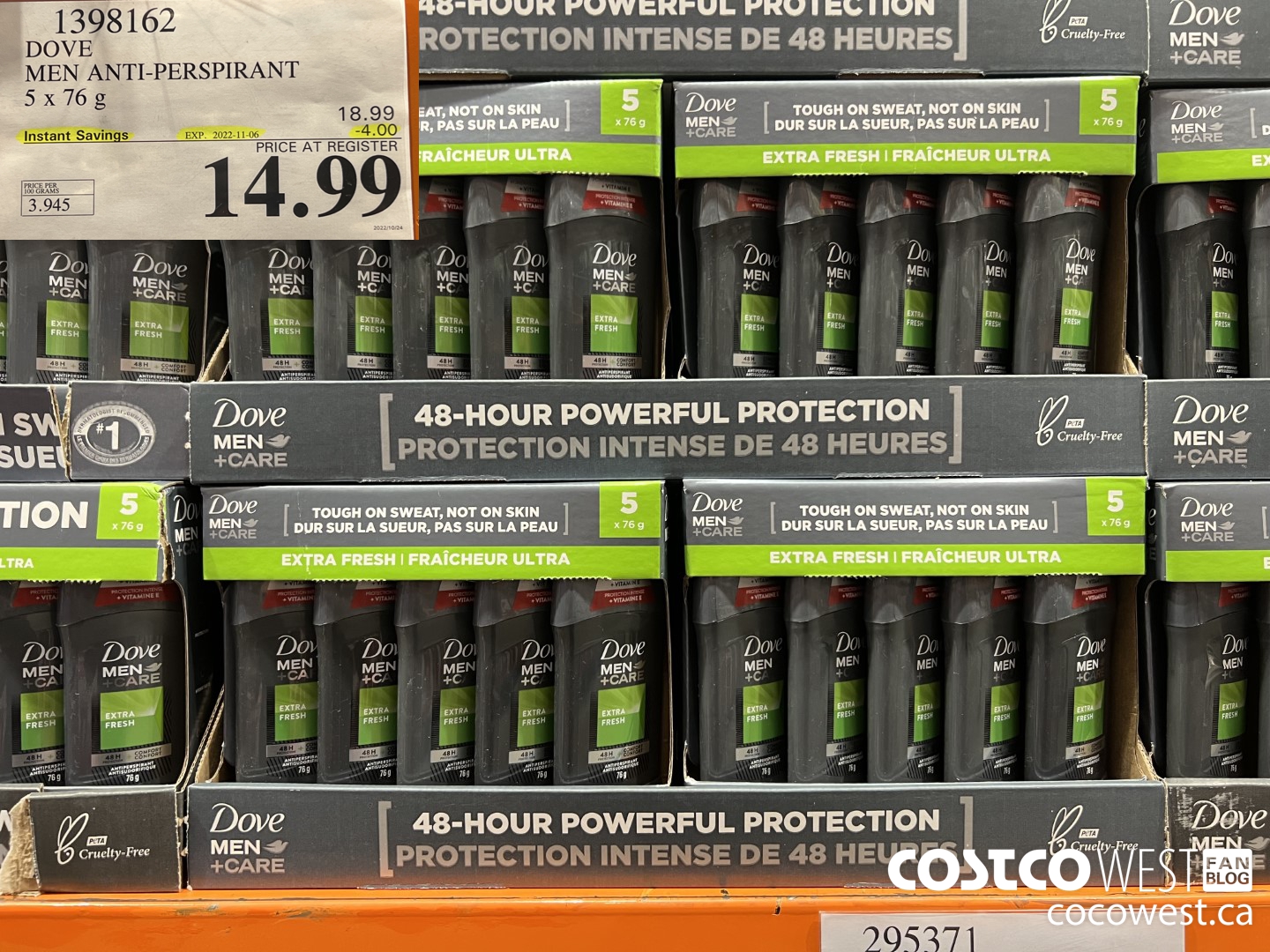 1398162 DOVE MEN ANTI-PERSPIRANT 5 X 76G ($4.00 INSTANT SAVINGS EXPIRES ON 2022-11-06) $14.99