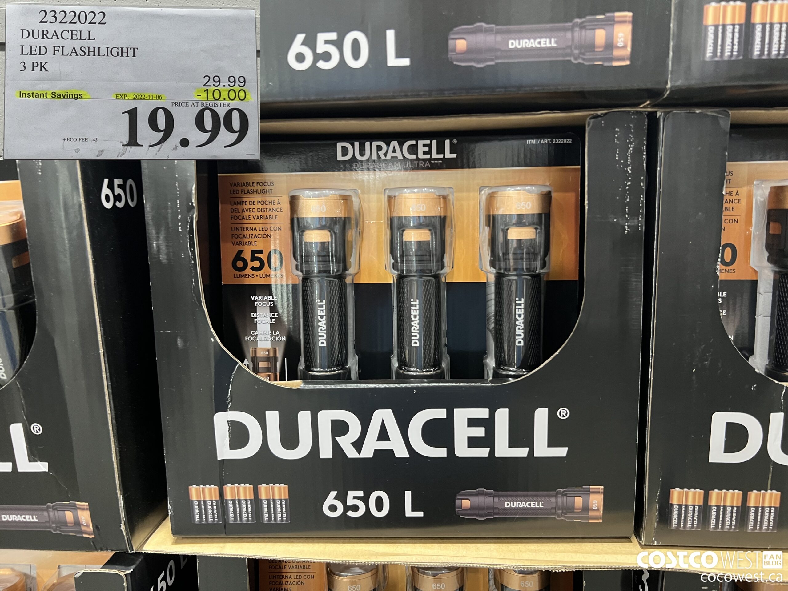 2322022 DURACELL LED FLASHLIGHT 3PK ($10.00 INSTANT SAVINGS EXPIRES ON 2022-11-06) $19.99