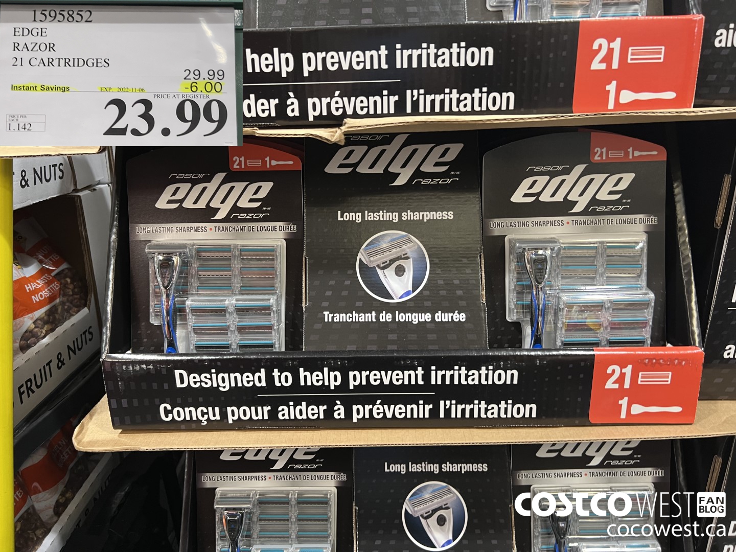 1595852 EDGE RAZOR 21 CARTRIDGES ($6.00 INSTANT SAVINGS EXPIRES ON 2022-11-06) $23.99