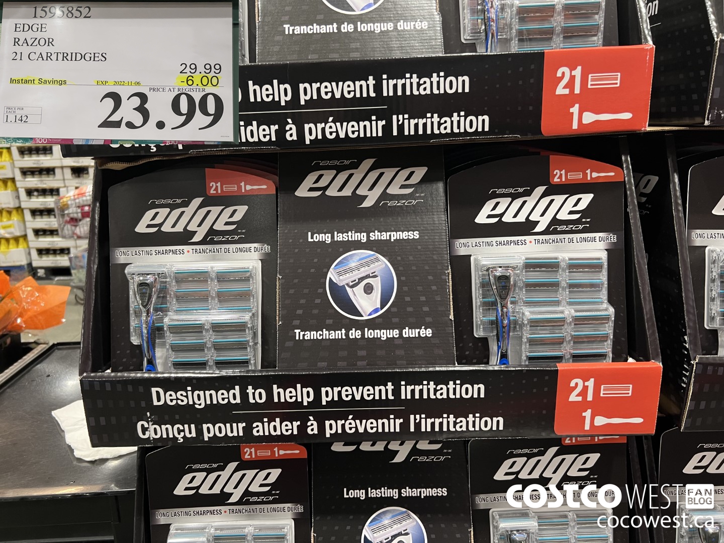 1595852 EDGE RAZOR 21 CARTRIDGES ($6.00 INSTANT SAVINGS EXPIRES ON 2022-11-06) $23.99