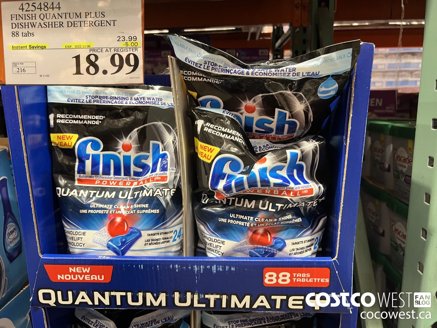 4254844 FINISH QUANTUM PLUS DISHWASHER DETERGENT 88 tabs ($5.00 INSTANT SAVINGS EXPIRES ON 2022-11-06) $18.99