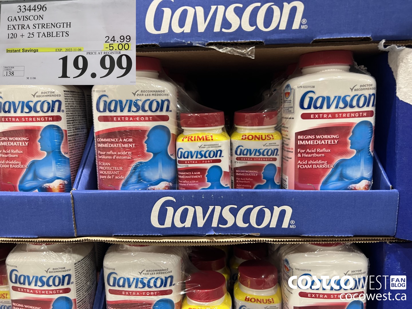334496 GAVISCON EXTRA STRENGTH 120 + 25 TABLETS ($5.00 INSTANT SAVINGS EXPIRES ON 2022-11-06) $19.99