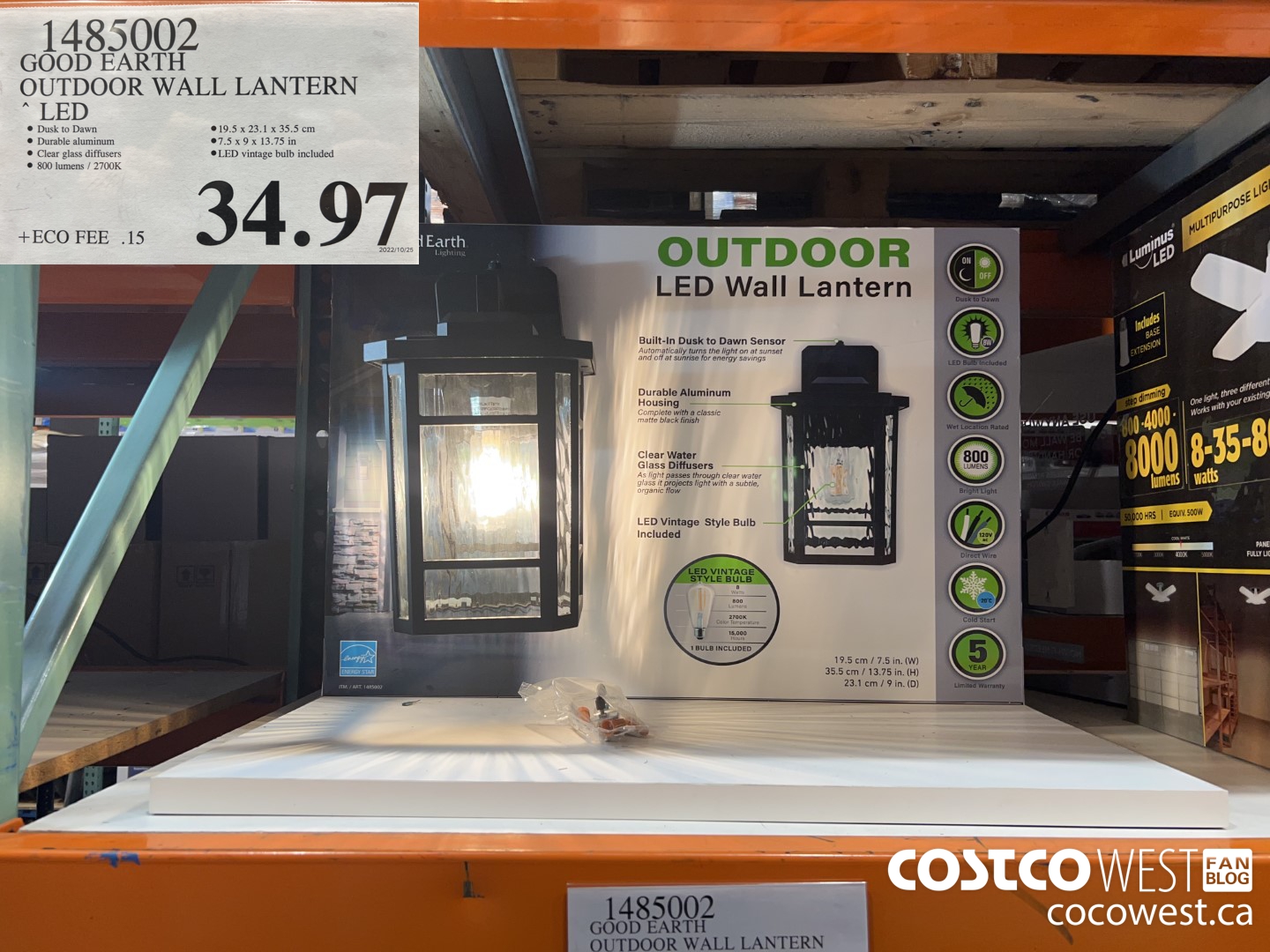 1485002 GOOD EARTH OUTDOOR WALL LANTERN LED $34.97