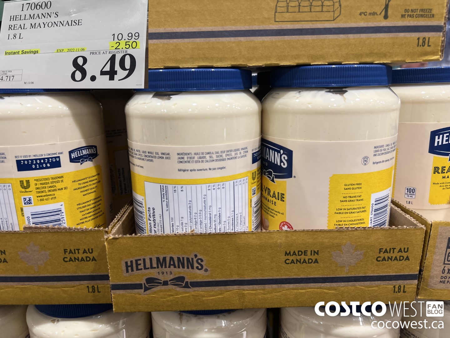 170600 HELLMANN'S REGULAR MAYONNAISE 1.8 L ($2.50 INSTANT SAVINGS EXPIRES ON 2022-11-06) $8.49