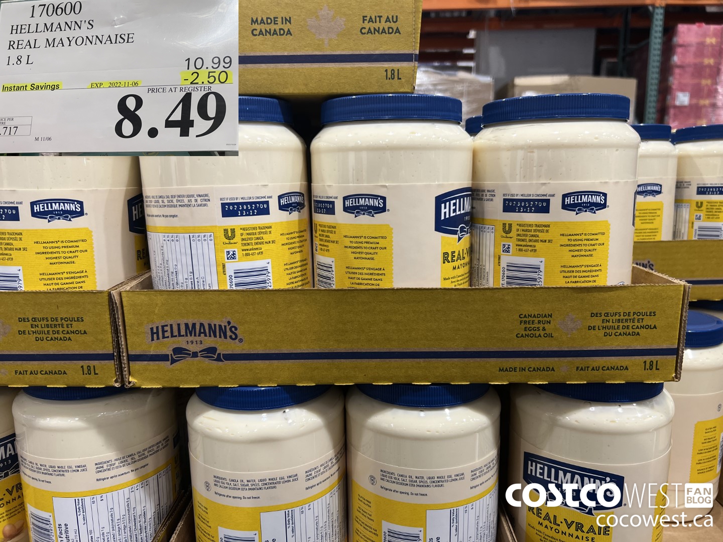 170600 HELLMANN'S REGULAR MAYONNAISE 1.8 L ($2.50 INSTANT SAVINGS EXPIRES ON 2022-11-06) $8.49