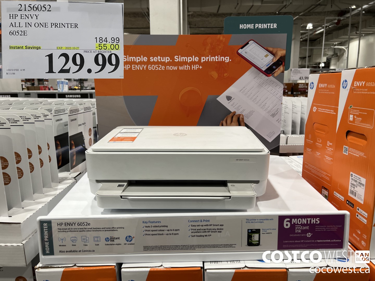 2156052 HP ENVY ALL IN ONE PRINTER 6052E  ($55.00 INSTANT SAVINGS EXPIRES ON 2022-10-27) $129.99