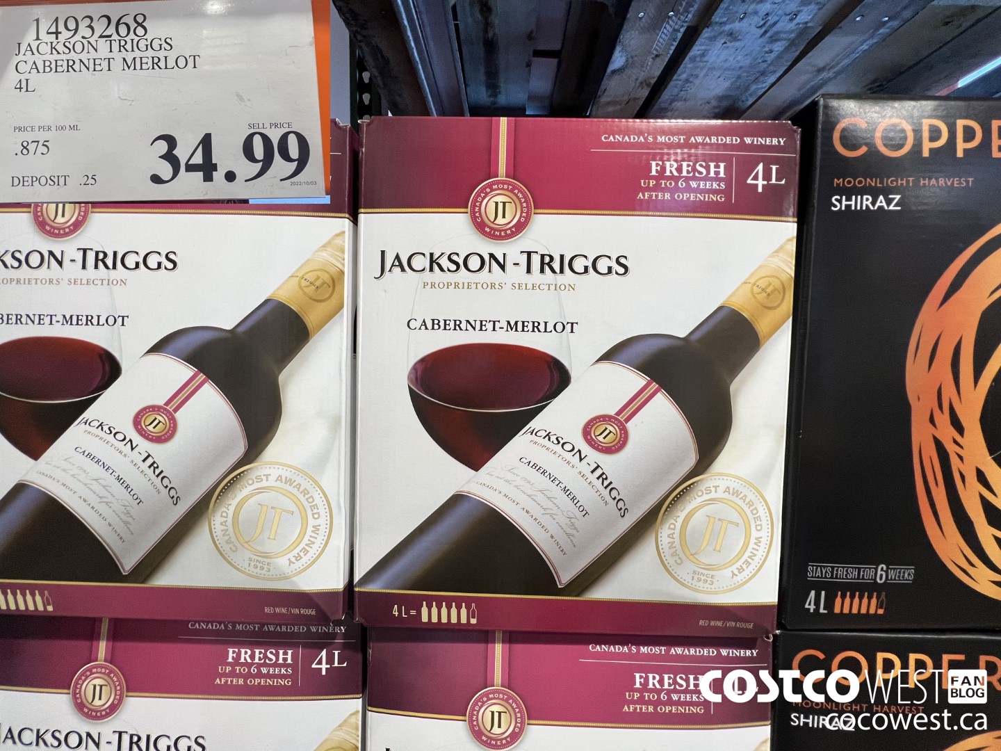 1493268 JACKSON TRIGGS CABERNET MERLOT 4L $34.99