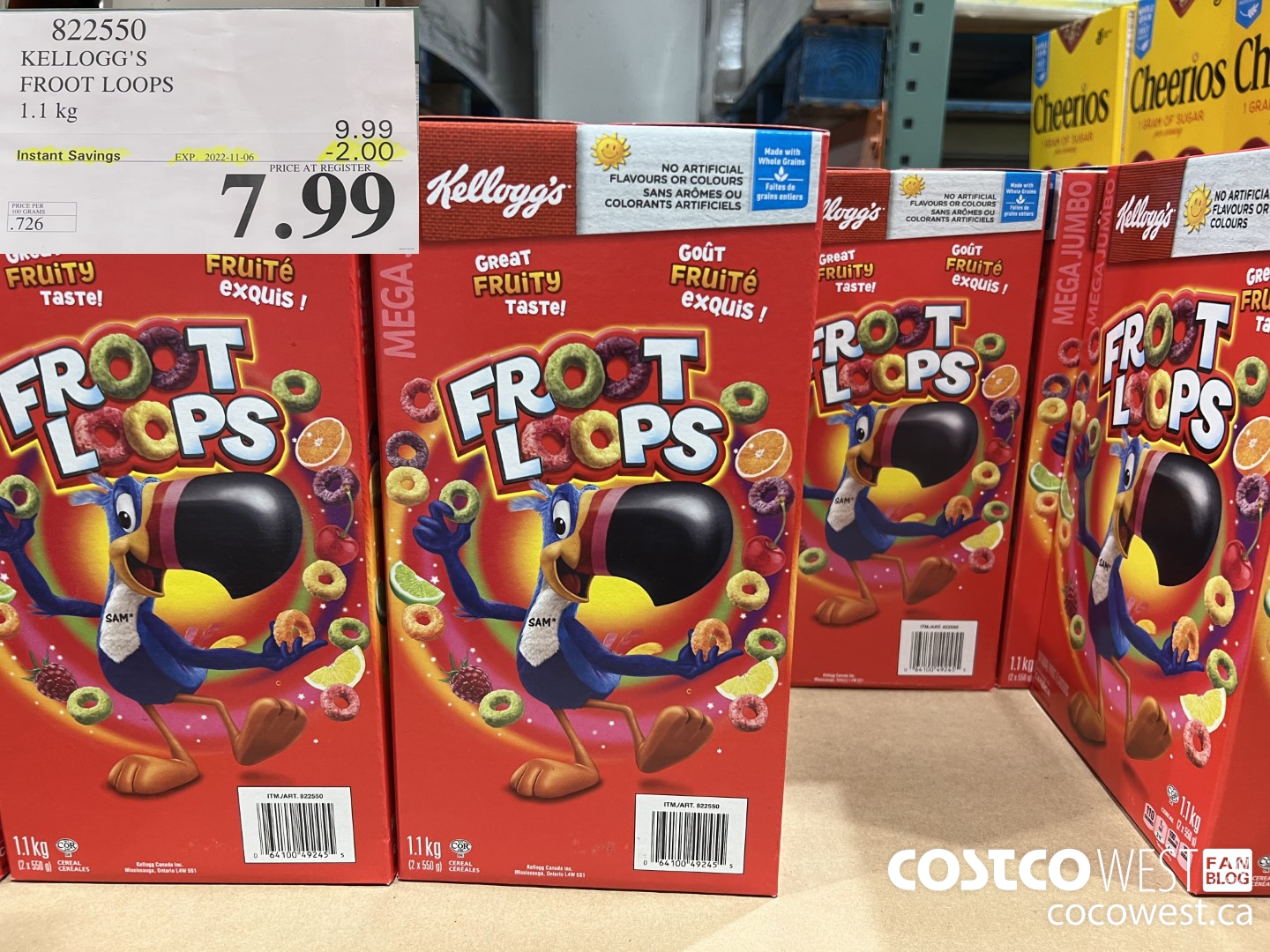 822550 KELLOGGS FROOT LOOPS 1.1 kg ($2.00 INSTANT SAVINGS EXPIRES ON 2022-11-06) $7.99