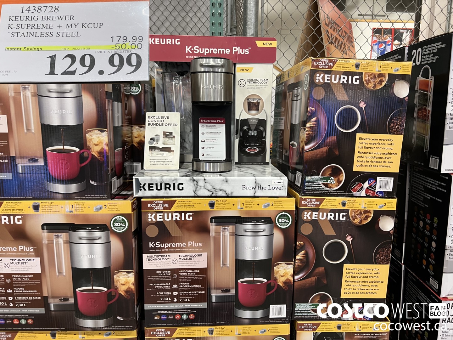 1438728 KEURIG BREWER K-SUPREME + MY KCUP STAINLESS STEEL ($50.00 INSTANT SAVINGS EXPIRES ON 2022-10-30) $129.99