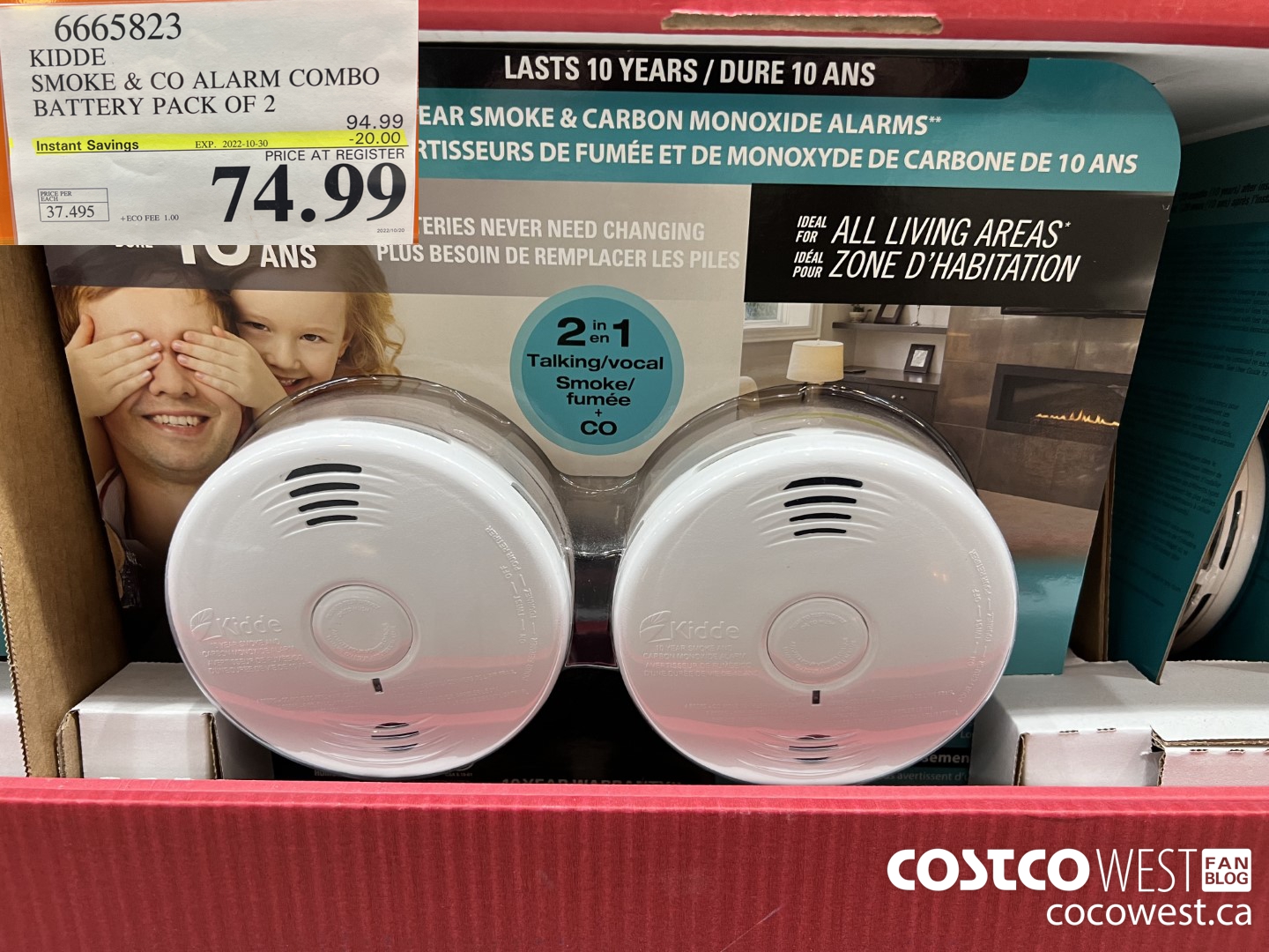 6665823 KIDDE SMOKE & CO ALARM COMBO BATTERY PACK OF 2 ($20.00 INSTANT SAVINGS EXPIRES ON 2022-10-30) $74.99