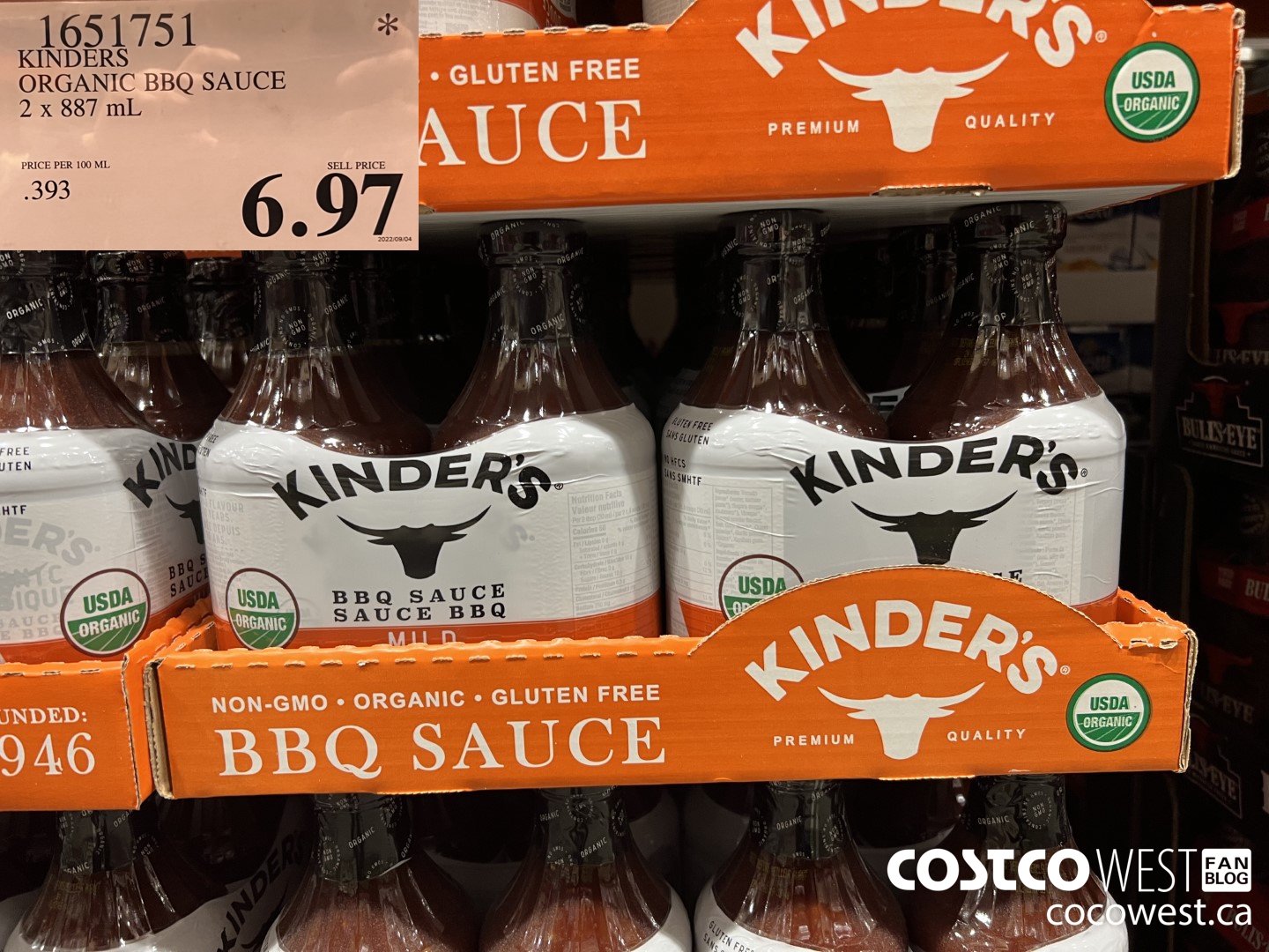 1651751 KINDERS ORGANIC BBQ SAUCE 2 X 887 ML $6.97