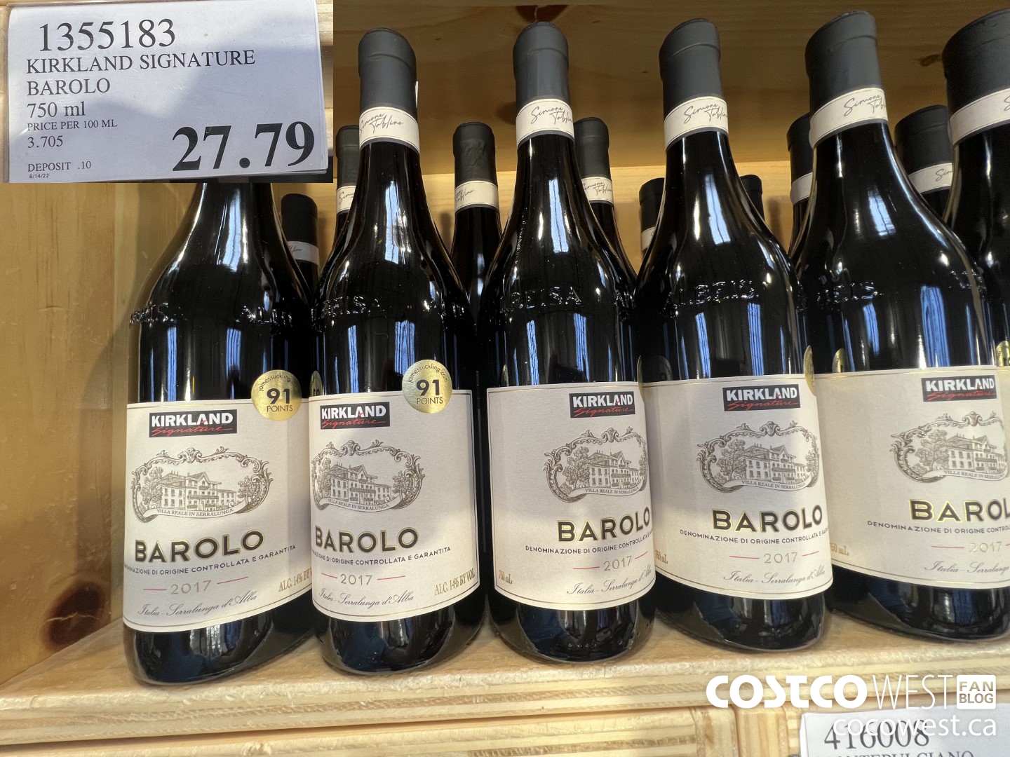 1355183 KIRKLAND SIGNATURE BAROLO 750 ML $27.79