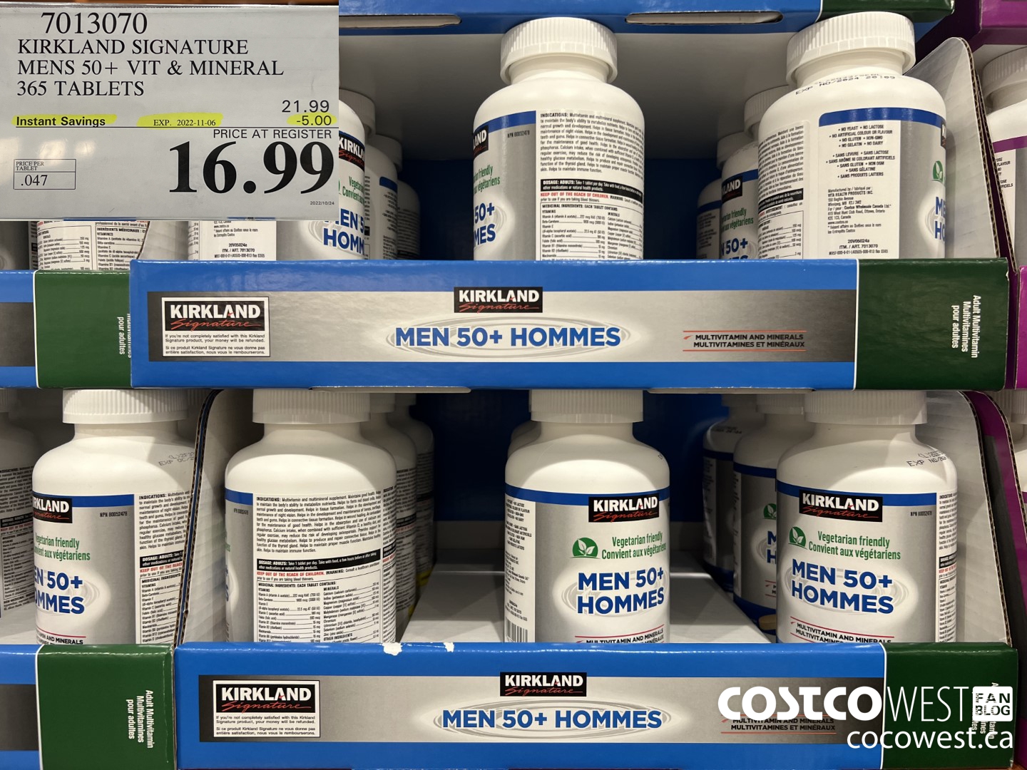 7013070 KIRKLAND SIGNATURE MENS 50+ VIT & MINERAL 365 TABLETS ($5.00 INSTANT SAVINGS EXPIRES ON 2022-11-06) $16.99