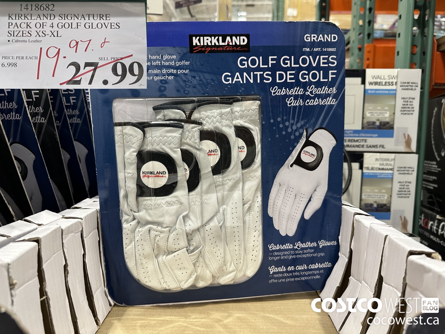 1418682 KIRKLAND SIGNATURE PACK OF 4 GOLF GLOVES SIZES XS-XL $19.97