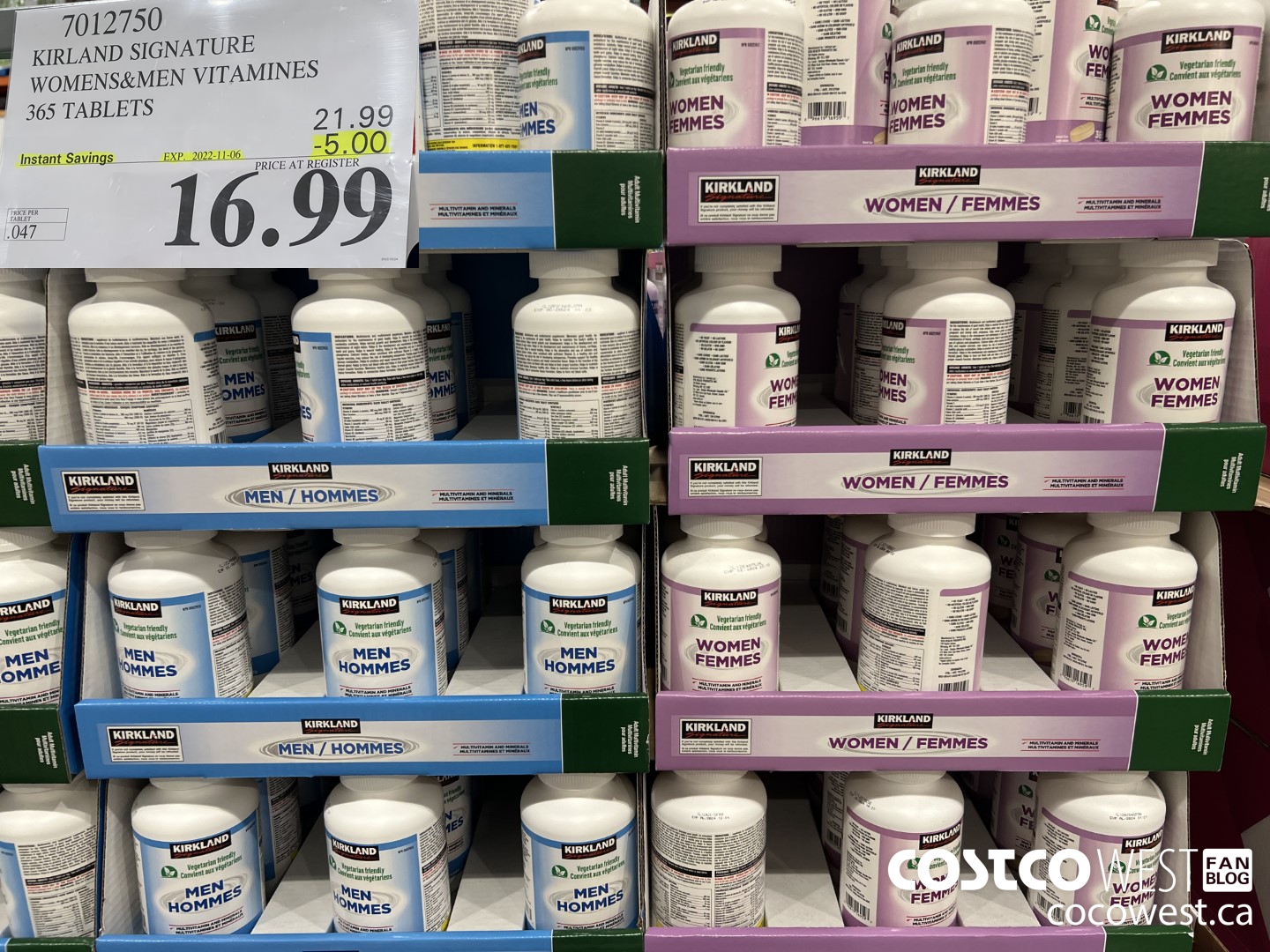 7012750 KIRKLAND SIGNATURE WOMENS&MEN VITAMINES 365 TABLETS ($5.00 INSTANT SAVINGS EXPIRES ON 2022-11-06) $16.99