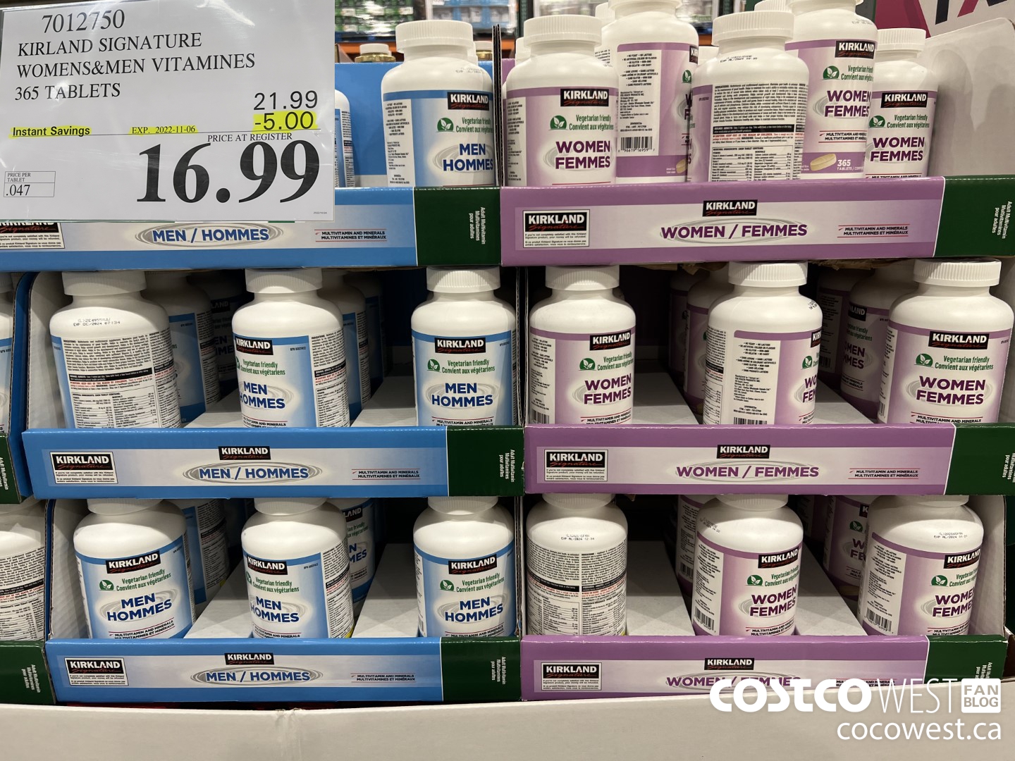 7012750 KIRKLAND SIGNATURE WOMENS&MEN VITAMINES 365 TABLETS ($5.00 INSTANT SAVINGS EXPIRES ON 2022-11-06) $16.99