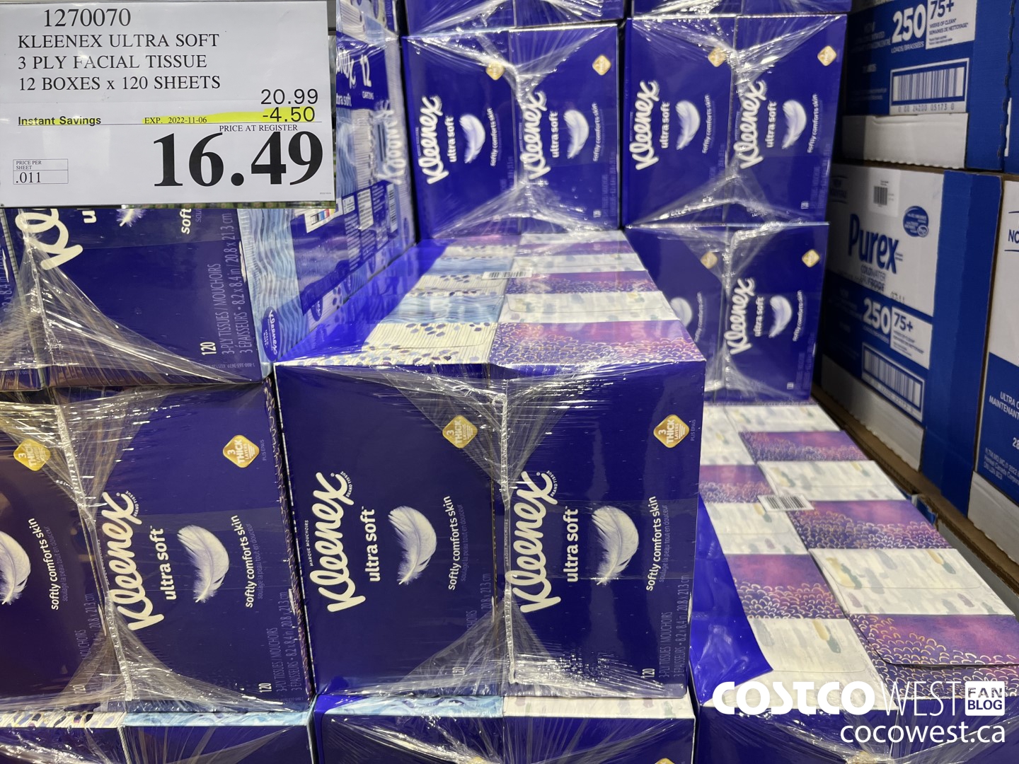 1270070 KLEENEX ULTRA SOFT 3 PLY FACIAL TISSUE 12 BOXES x 120 SHEETS ($4.50 INSTANT SAVINGS EXPIRES ON 2022-11-06) $16.49