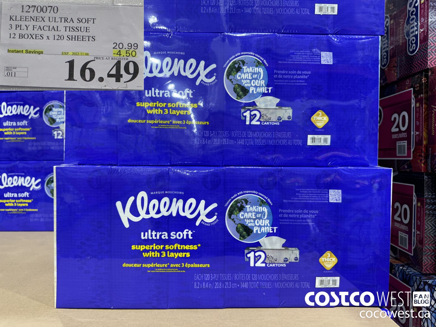 1270070 KLEENEX ULTRA SOFT 3 PLY FACIAL TISSUE 12 BOXES x 120 SHEETS ($4.50 INSTANT SAVINGS EXPIRES ON 2022-11-06) $16.49