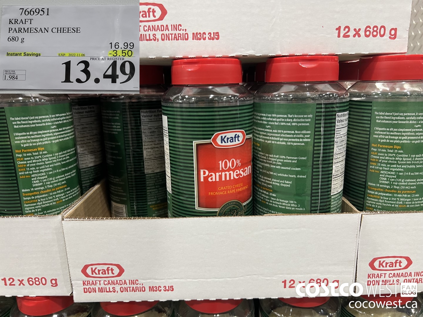 766951 KRAFT PARMESAN CHEESE 680 g ($3.50 INSTANT SAVINGS EXPIRES ON 2022-11-06) $13.49
