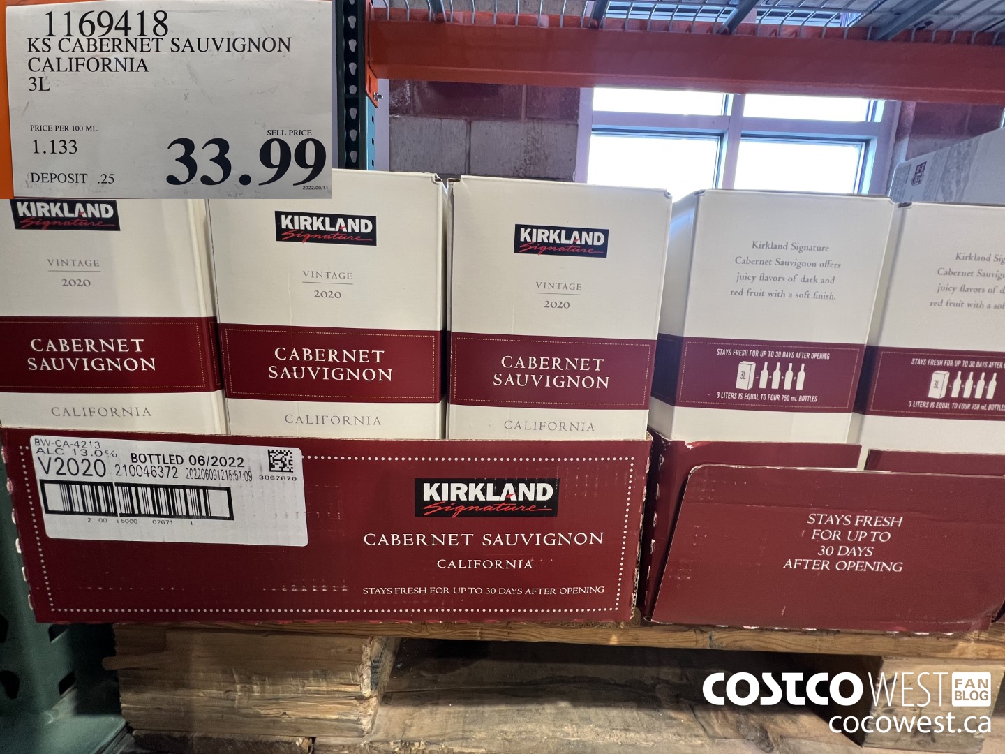 1169418 KS CABERNET SAUVIGNON CALIFORNIA 3L $33.99