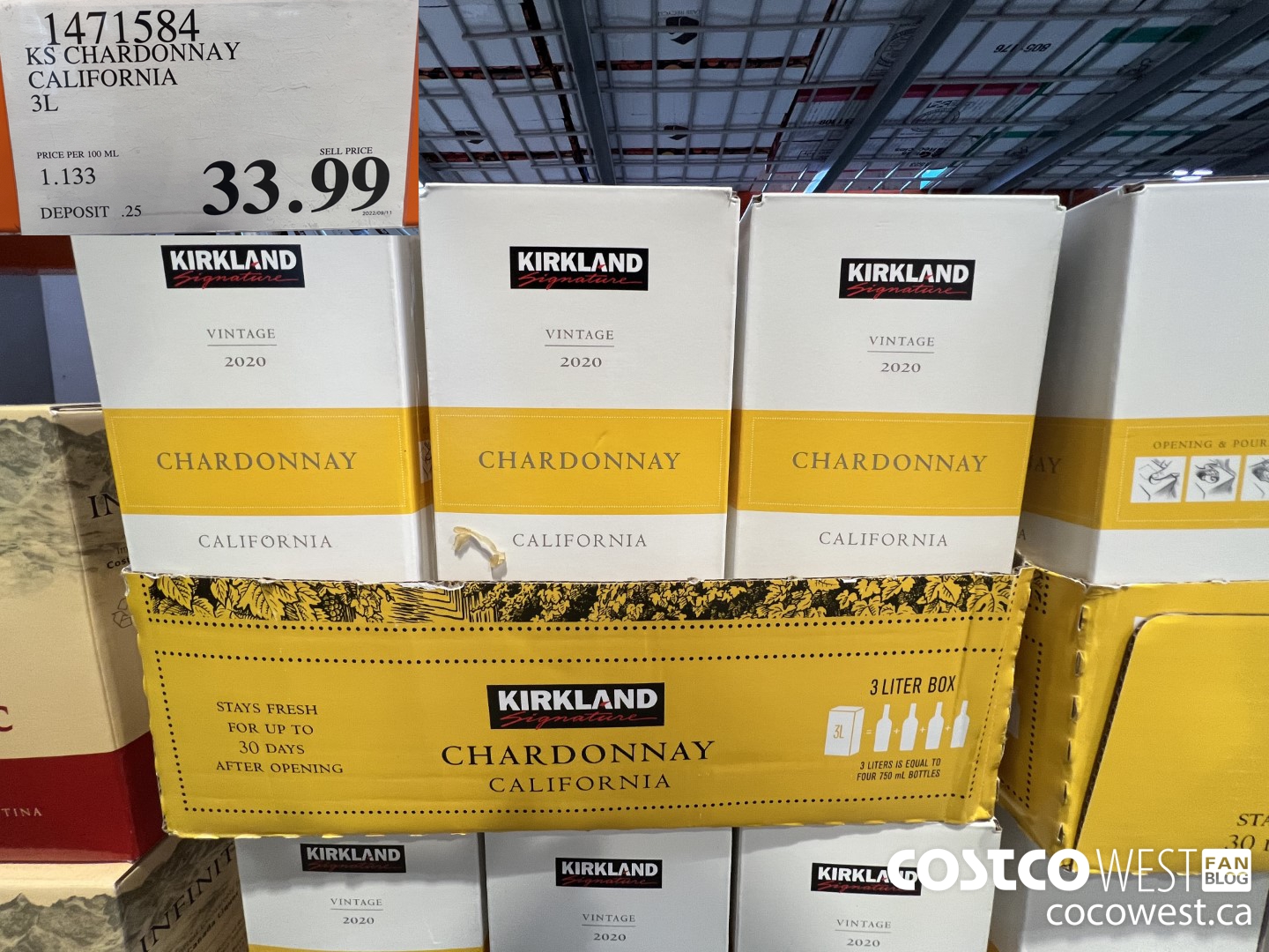 1471584 KS CHARDONNAY CALIFORNIA 3L $33.99