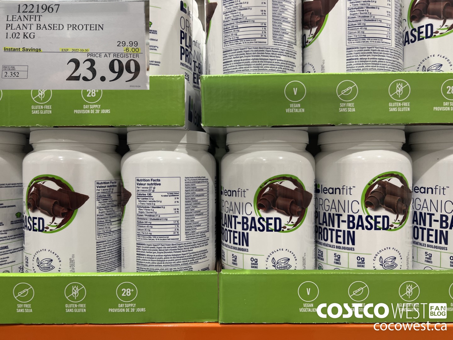 1221967 LEANFIT PLANT BASED PROTEIN 1.02 kg ($6.00 INSTANT SAVINGS EXPIRES ON 2022-10-30) $23.99