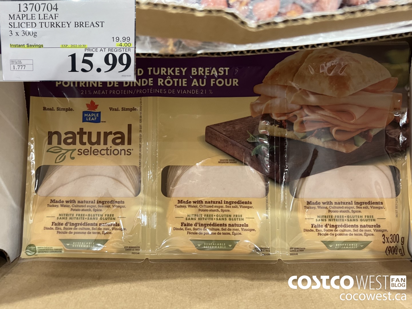 1370704 MAPLE LEAF SLICED TURKEY BREAST 3 x 300g ($4.00 INSTANT SAVINGS EXPIRES ON 2022-10-30) $15.99