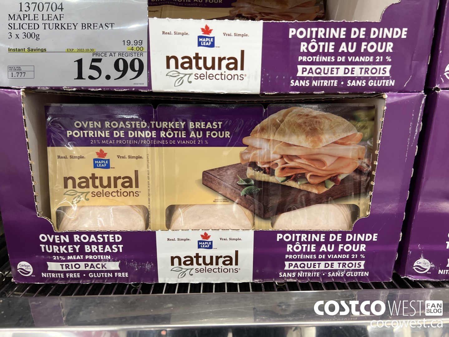 1370704 MAPLE LEAF SLICED TURKEY BREAST 3 x 300g ($4.00 INSTANT SAVINGS EXPIRES ON 2022-10-30) $15.99