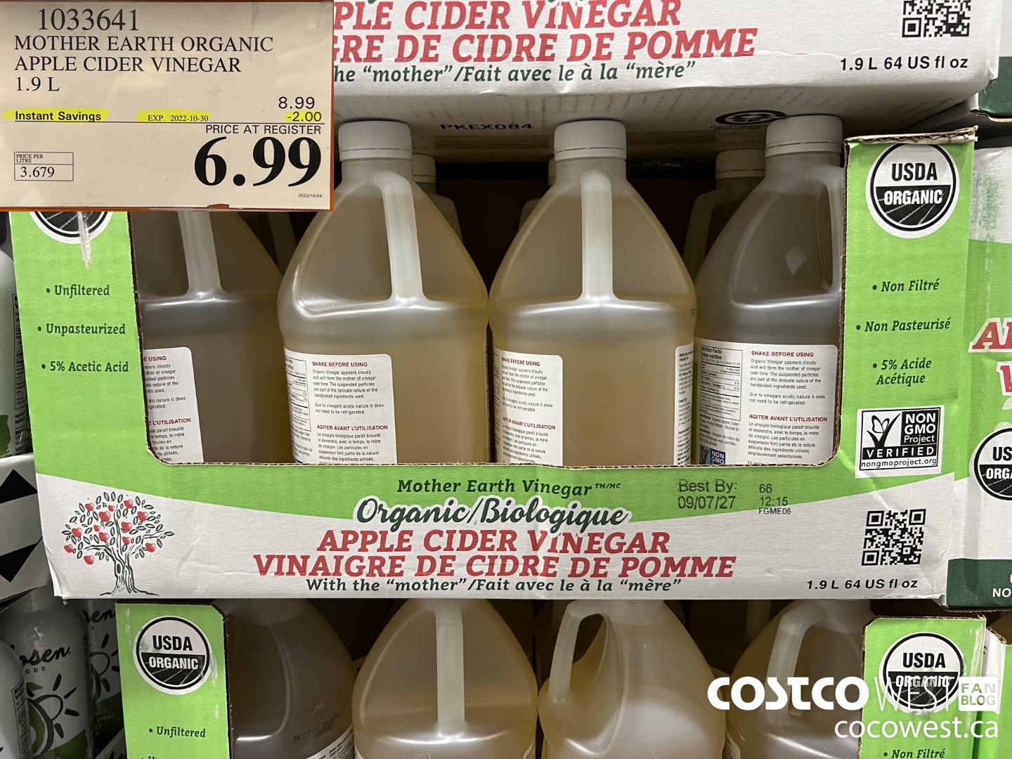 1033641 MOTHER EARTH ORGANIC APPLE CIDER VINEGAR 1.9L ($2.00 INSTANT SAVINGS EXPIRES ON 2022-10-30) $6.99