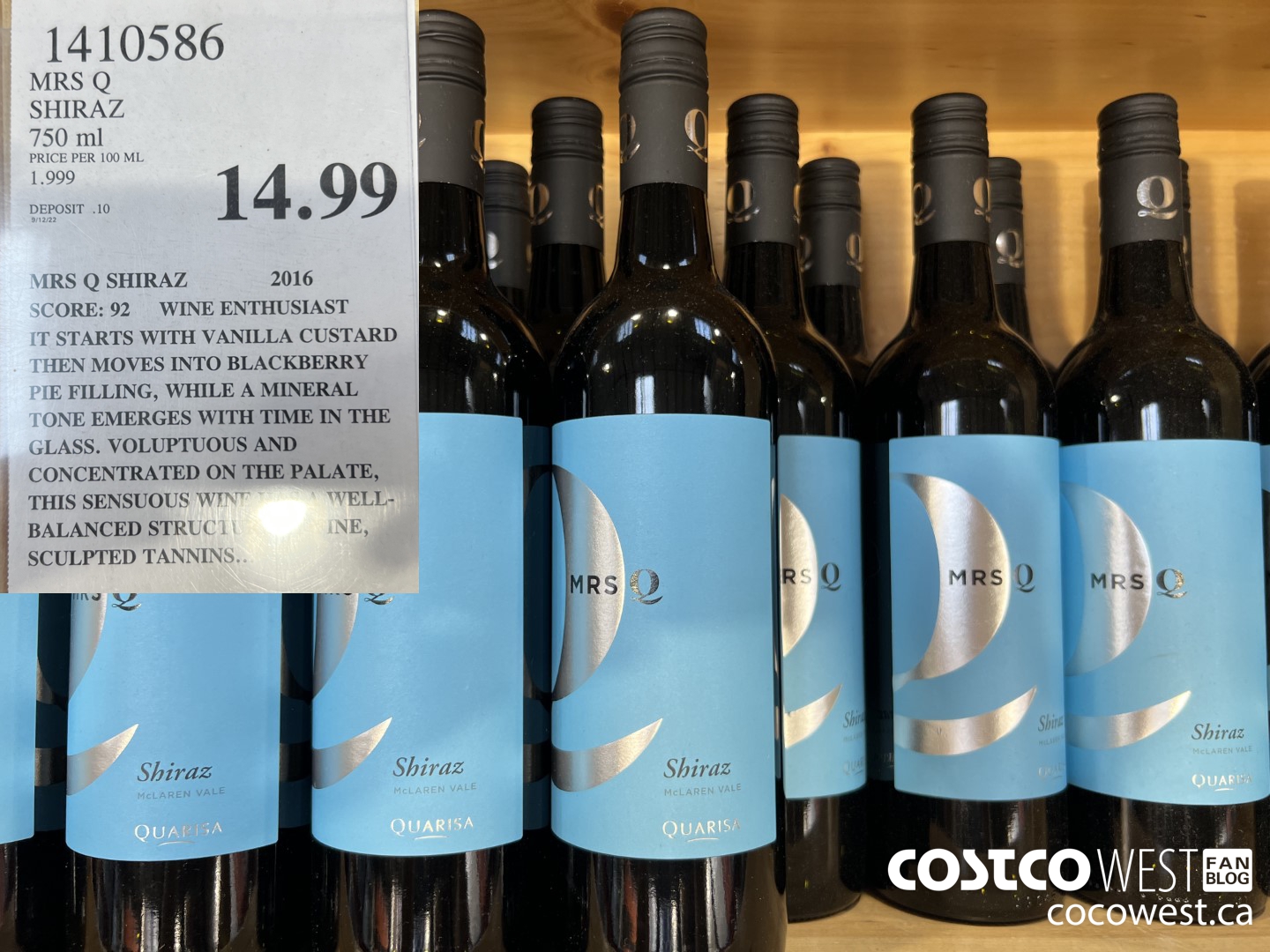 1410586 MRS Q SHIRAZ 750 ML $14.99