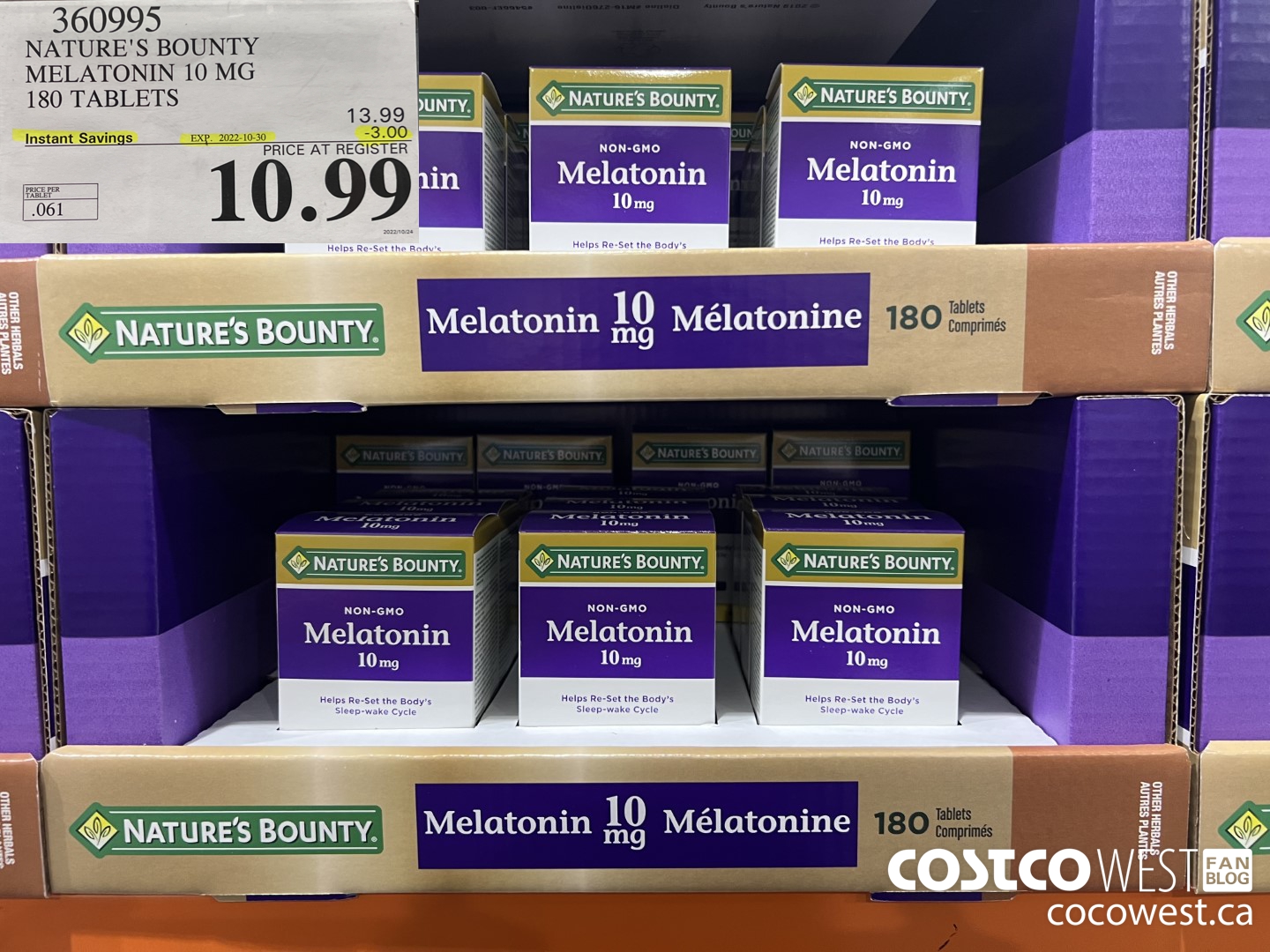 360995 NATURE'S BOUNTY MELATONIN 10 MG 180 TABLETS ($3.00 INSTANT SAVINGS EXPIRES ON 2022-10-30) $10.99