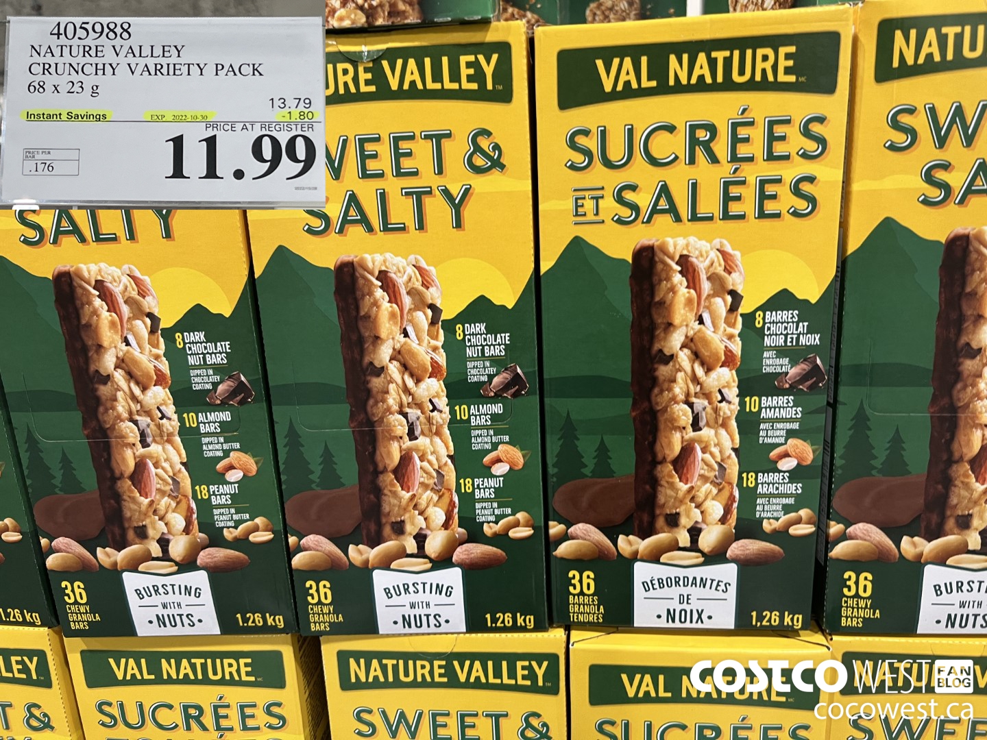 405988 NATURE VALLEY CRUNCHY VARIETY PACK OF 68 X 23 G ($1.80 INSTANT SAVINGS EXPIRES ON 2022-10-30) $11.99