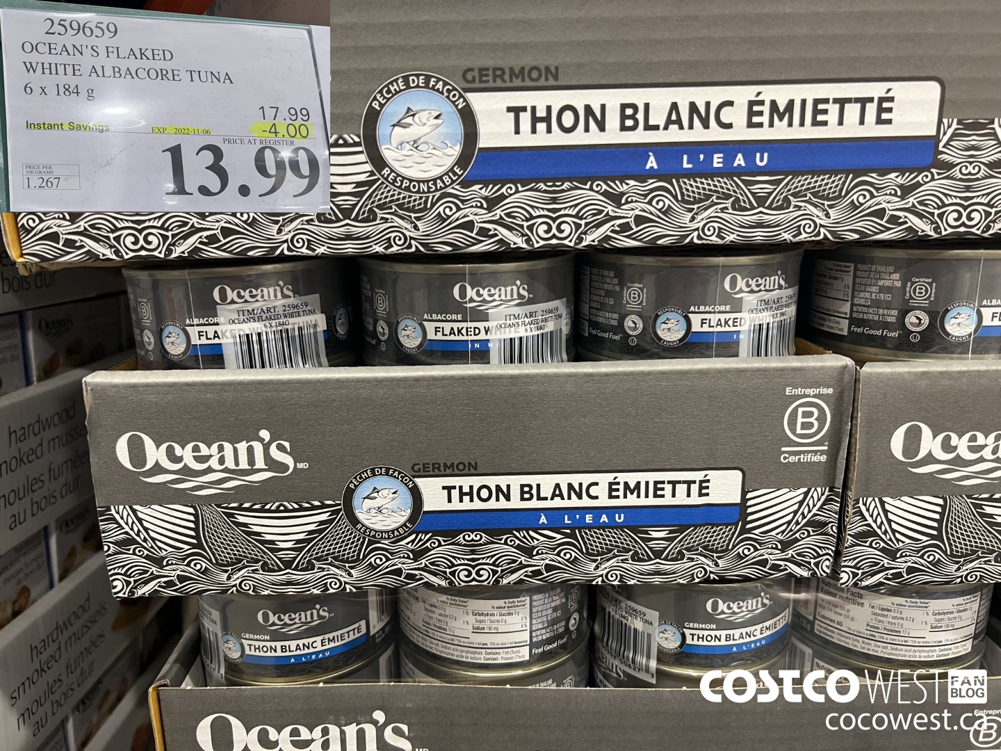 259659 OCEAN'S FLAKED WHITE TUNA 6 x 184 g ($4.00 INSTANT SAVINGS EXPIRES ON 2022-11-06) $13.99