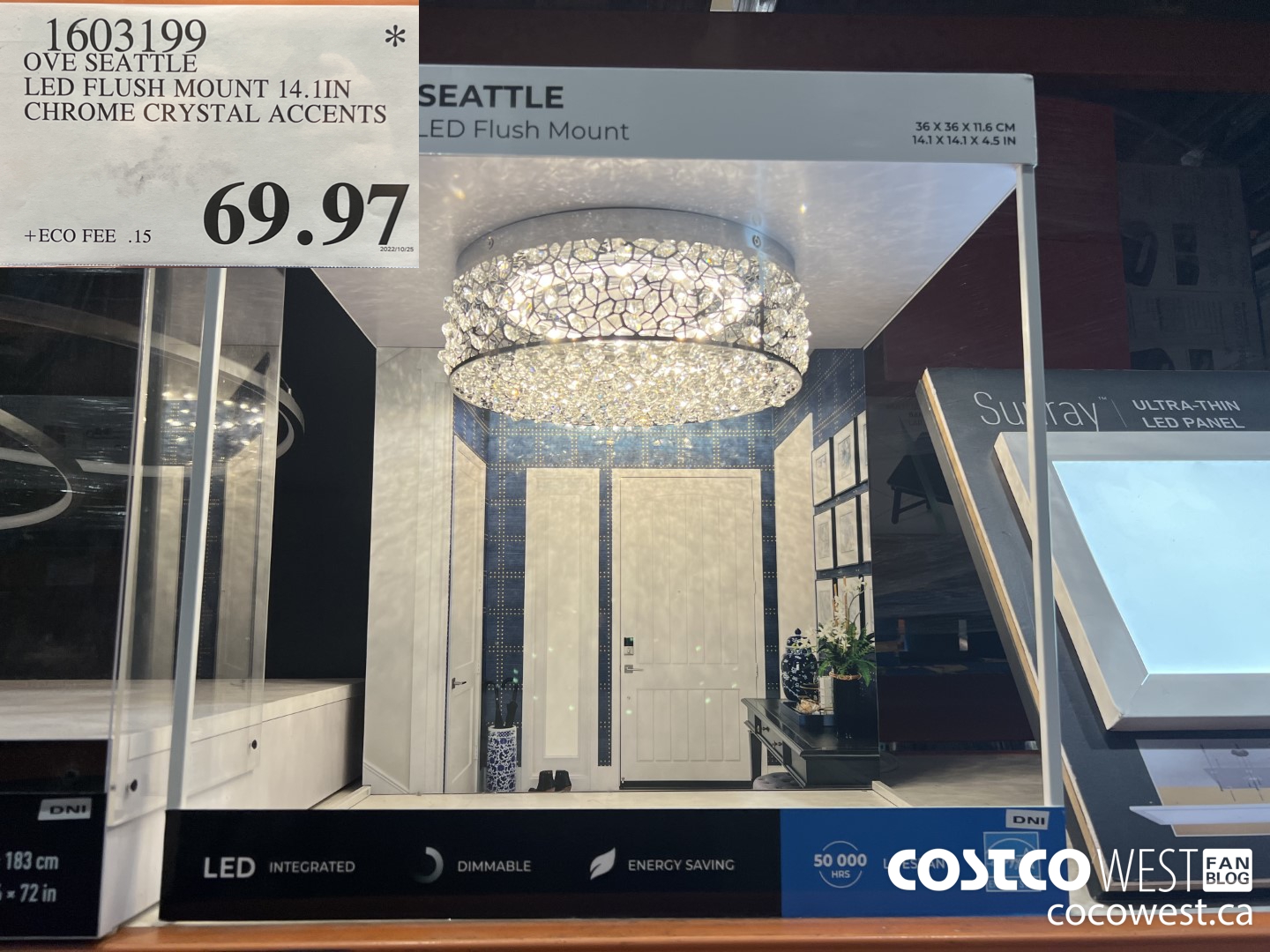 1603199 OVE SEATTLE LED FLUSH MOUNT 14.1IN CHROME CRYSTAL ACCENTS $69.97