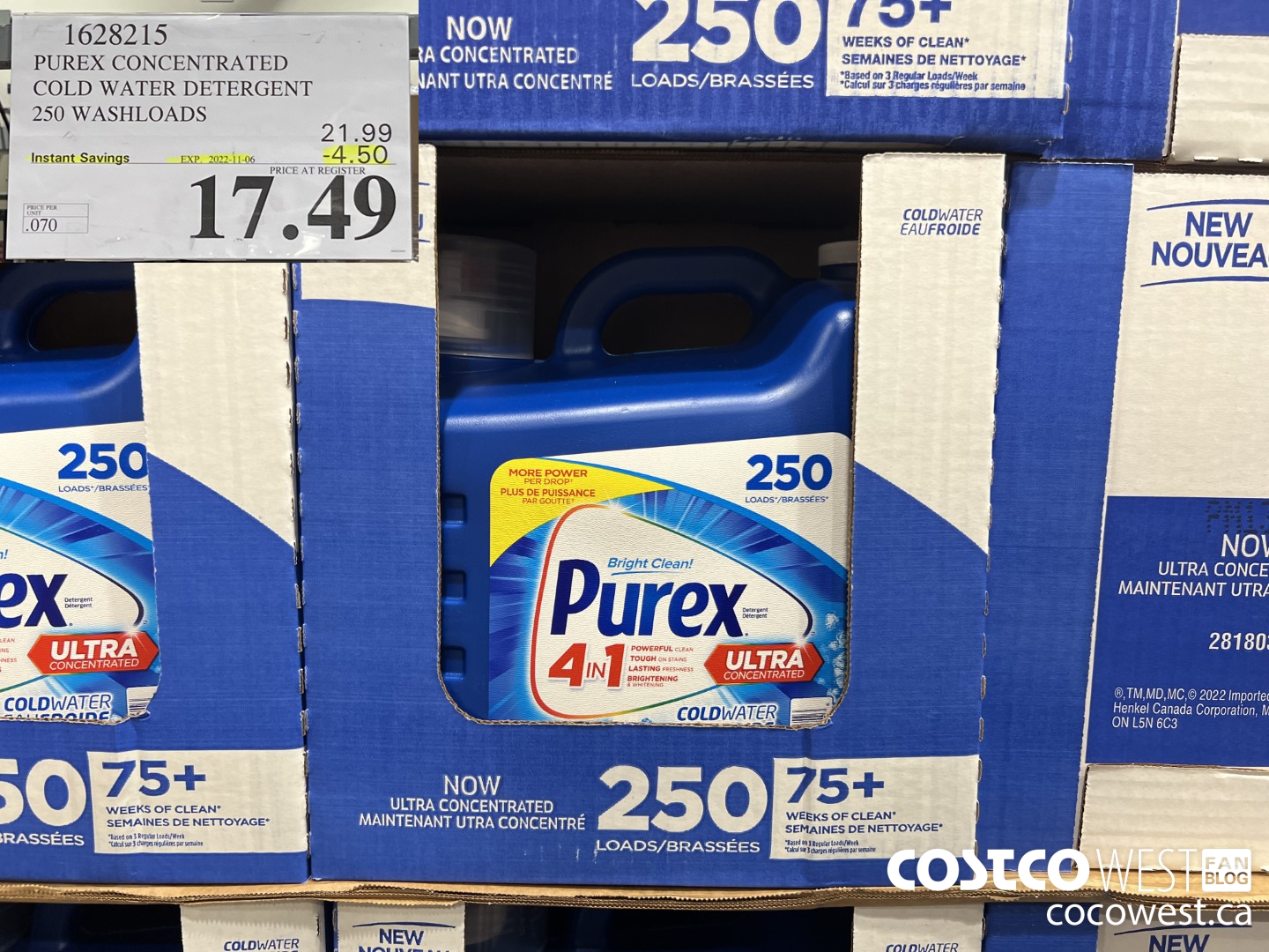 1628215 PUREX CONCENTRATED COLD WATER DETERGENT 250 WASHLOADS ($4.50 INSTANT SAVINGS EXPIRES ON 2022-11-06) $17.49